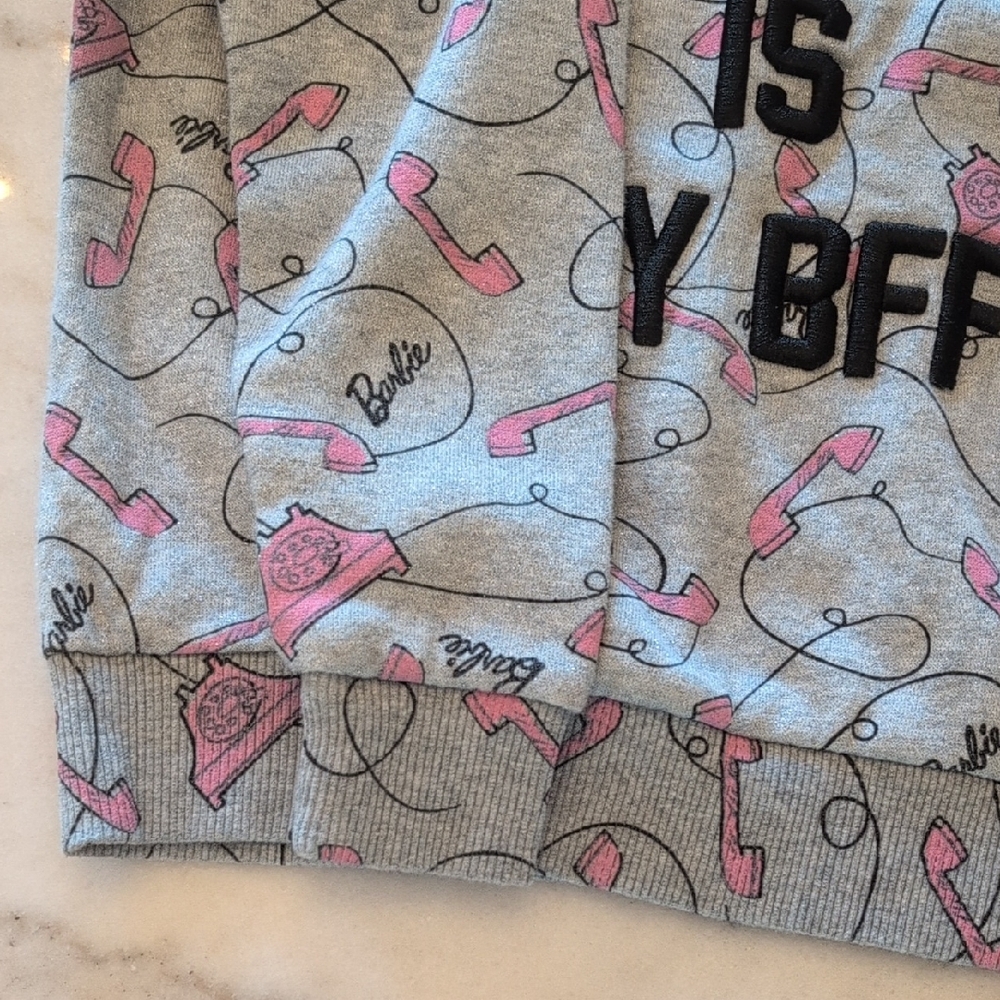 Girls Barbie Is My BFF Kids Gray Sweatshirt with Pink Phone Print - Picture 5 of 8